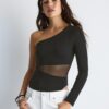 Asymmetric Bodysuit with Sheer Details Asymmetric Bodysuit with Sheer Details