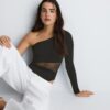 Asymmetric Bodysuit with Sheer Details Asymmetric Bodysuit with Sheer Details