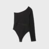 Asymmetric Bodysuit with Sheer Details Asymmetric Bodysuit with Sheer Details