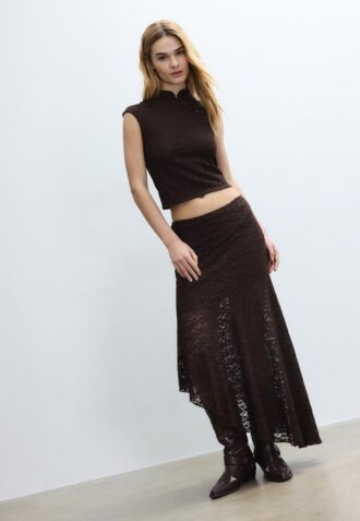 Asymmetric Lace Midi Skirt