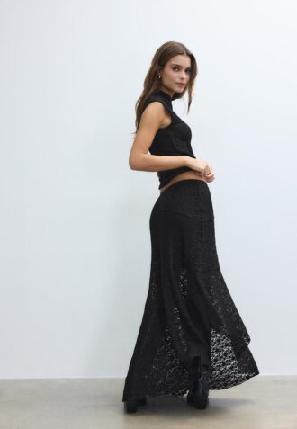 Asymmetric Lace Midi Skirt