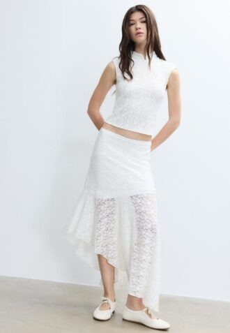 Asymmetric Lace Midi Skirt