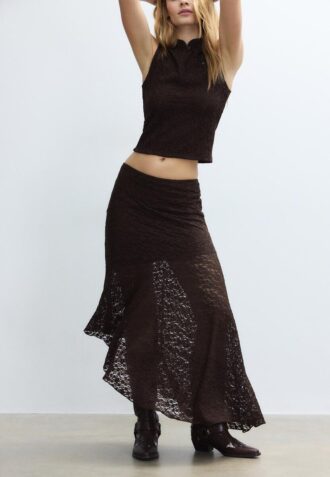 Asymmetric Lace Midi Skirt