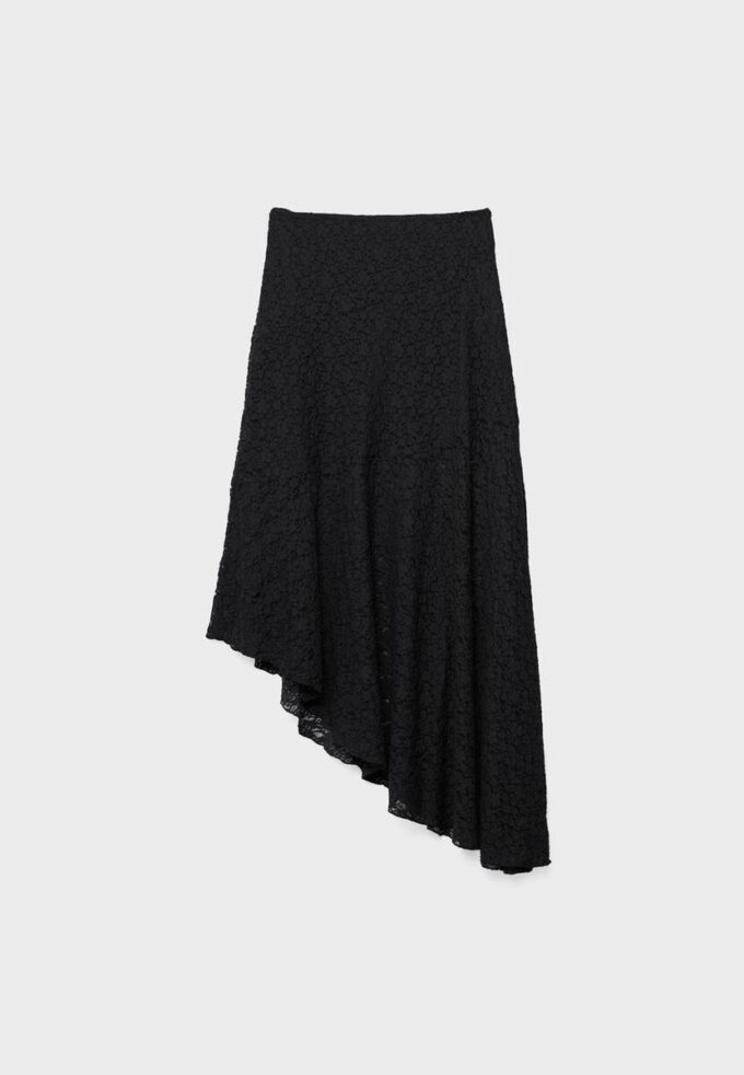 Asymmetric Lace Midi Skirt