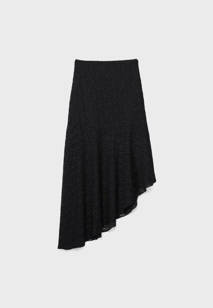 Asymmetric Lace Midi Skirt