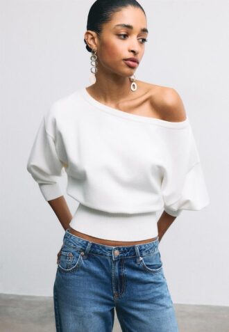 Asymmetric Ribbed Hem Knit Sweater