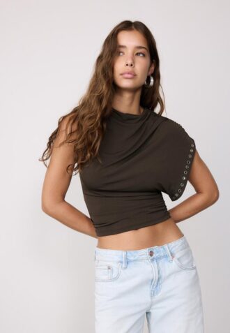 Asymmetric Stud-Detail Sleeveless Top