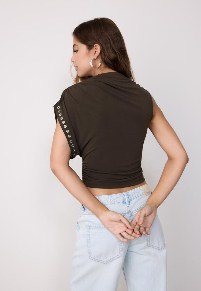 Asymmetric Stud-Detail Sleeveless Top