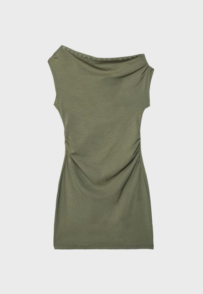 Asymmetric Stud Mini Dress