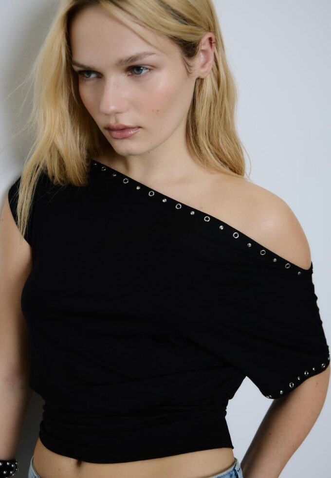 Asymmetric Stud T-Shirt