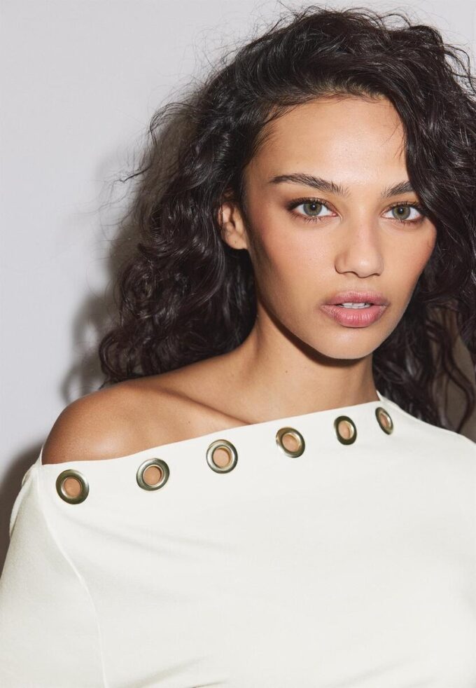 Asymmetric T-Shirt with Eyelets Asymmetric T-Shirt with Eyelets