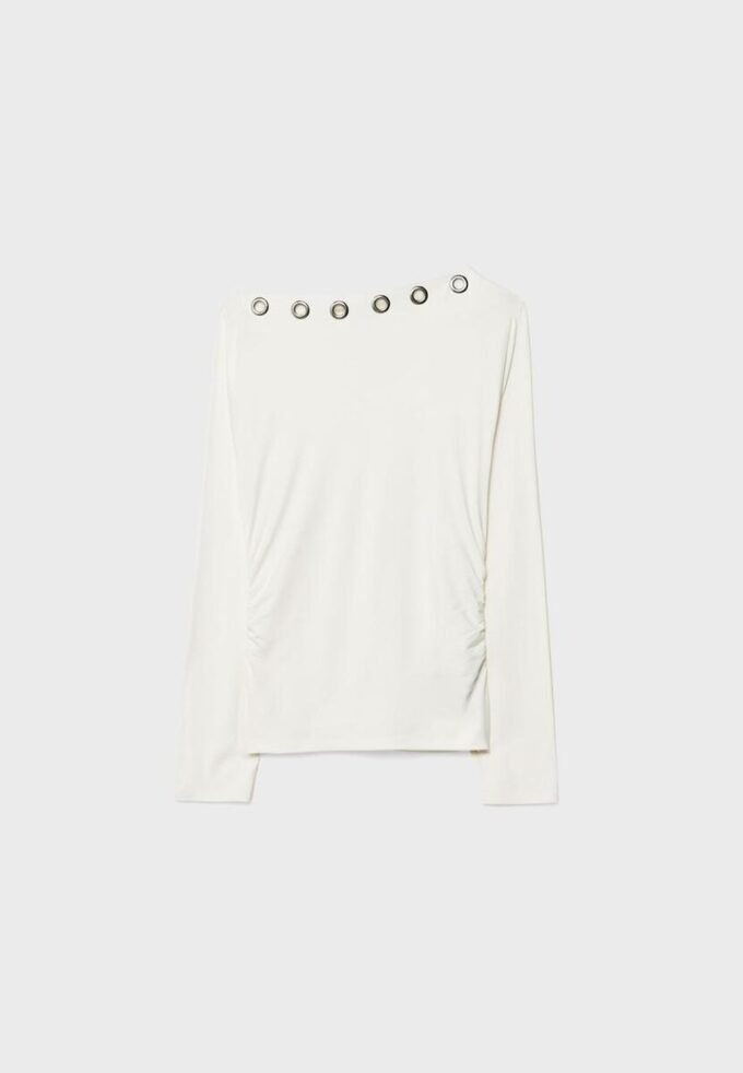 Asymmetric T-Shirt with Eyelets Asymmetric T-Shirt with Eyelets