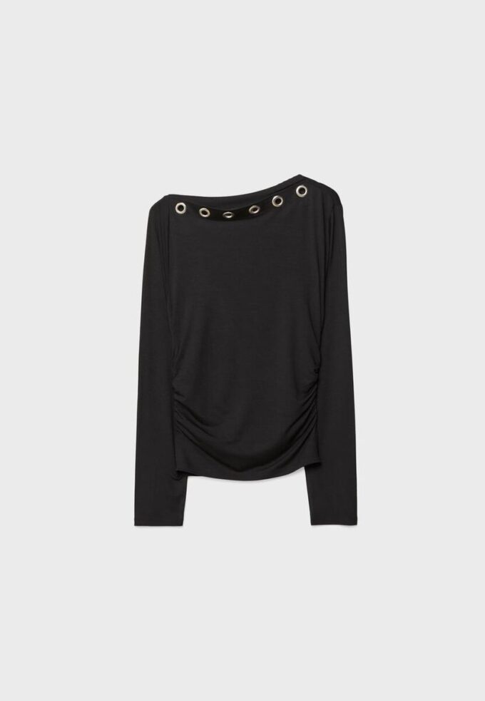 Asymmetric T-Shirt with Eyelets Asymmetric T-Shirt with Eyelets