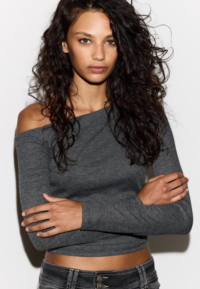 Asymmetric T-Shirt with Gathered Detail Asymmetric T-Shirt with Gathered Detail