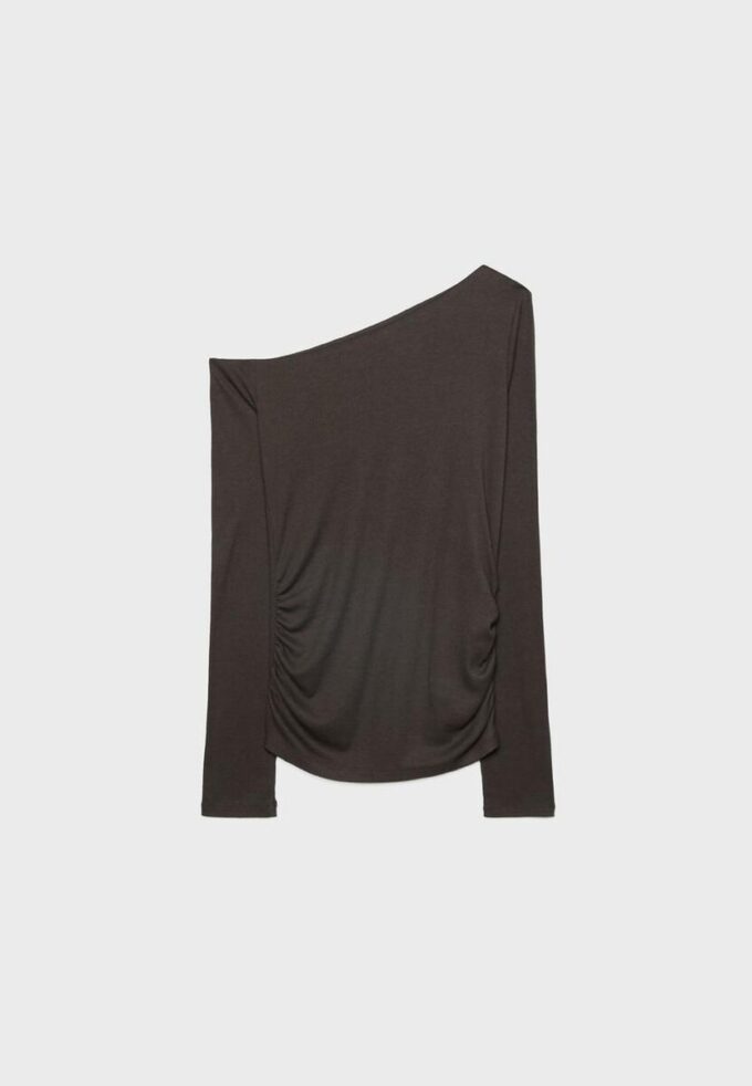 Asymmetric T-Shirt with Gathered Detail Asymmetric T-Shirt with Gathered Detail