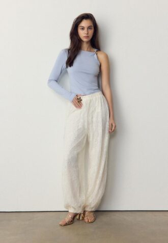 Asymmetric T-Shirt with Metal Buckle