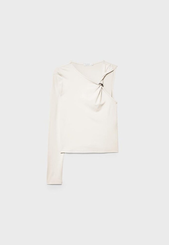 Asymmetric T-Shirt with Metal Buckle Asymmetric T-Shirt with Metal Buckle