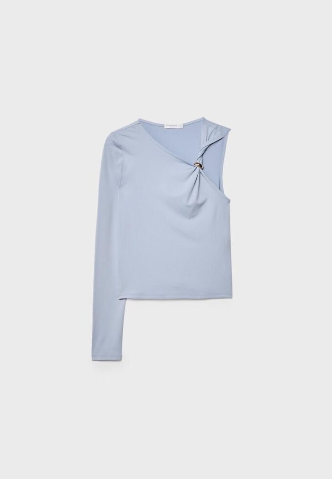 Asymmetric T-Shirt with Metal Buckle Asymmetric T-Shirt with Metal Buckle