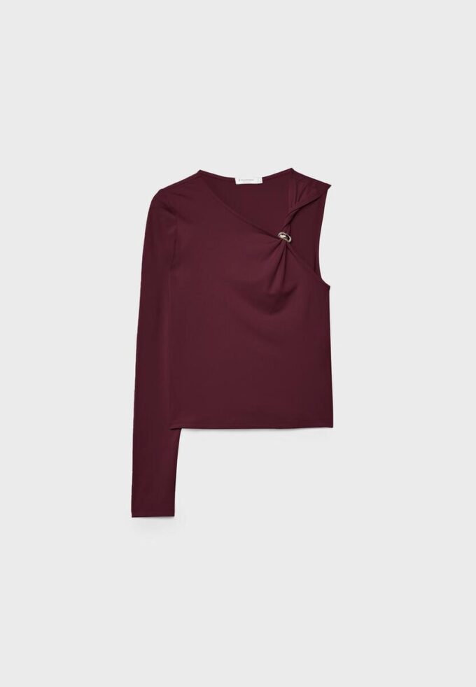 Asymmetric T-Shirt with Metal Buckle Asymmetric T-Shirt with Metal Buckle