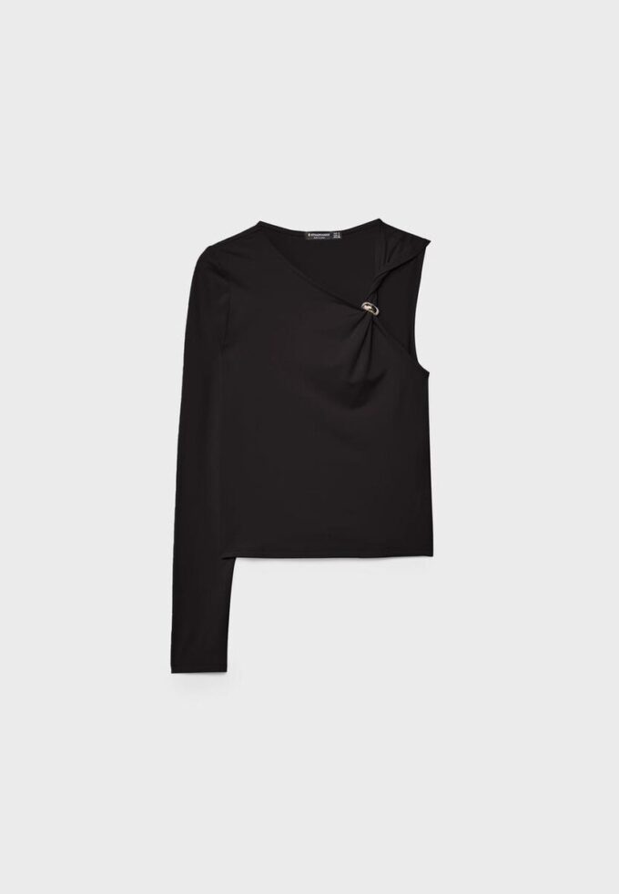 Asymmetric T-Shirt with Metal Buckle Asymmetric T-Shirt with Metal Buckle