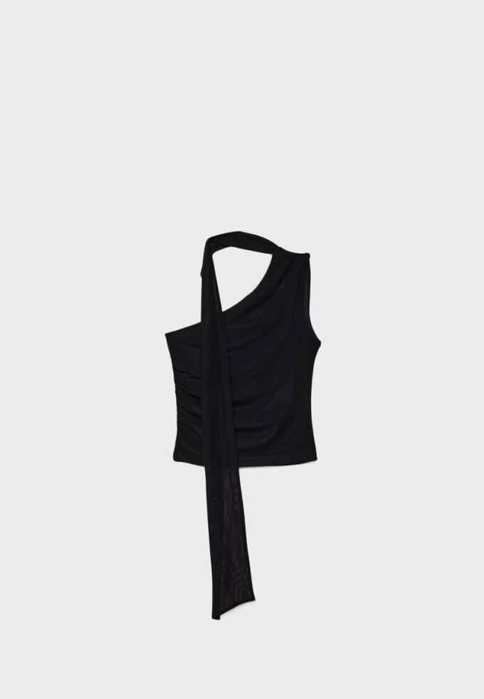 Asymmetric Tulle Top with Scarf Asymmetric Tulle Top with Scarf