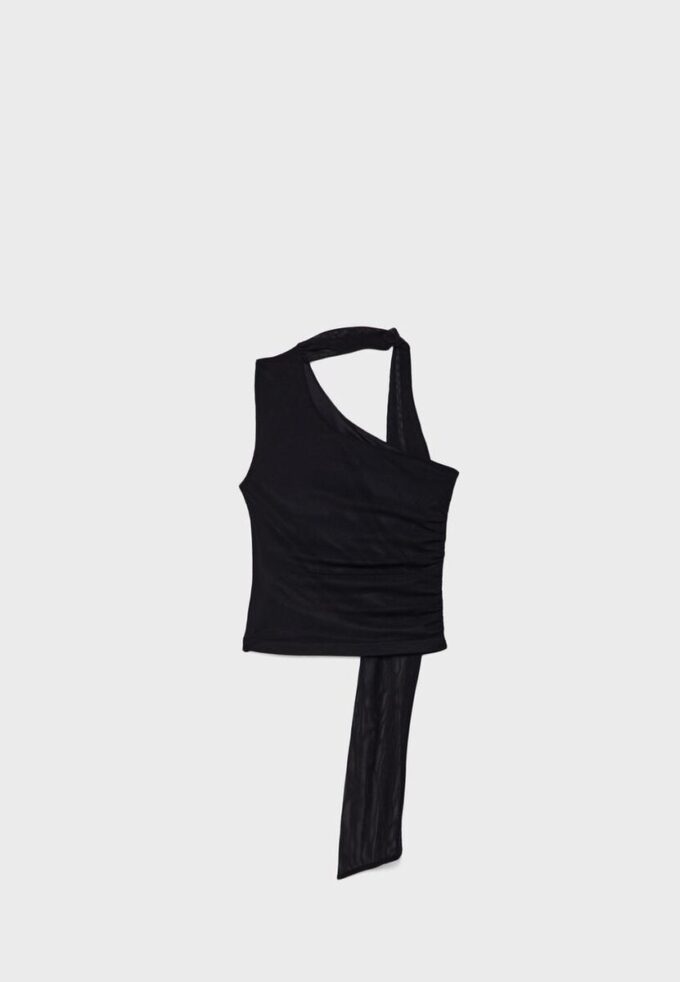 Asymmetric Tulle Top with Scarf Asymmetric Tulle Top with Scarf