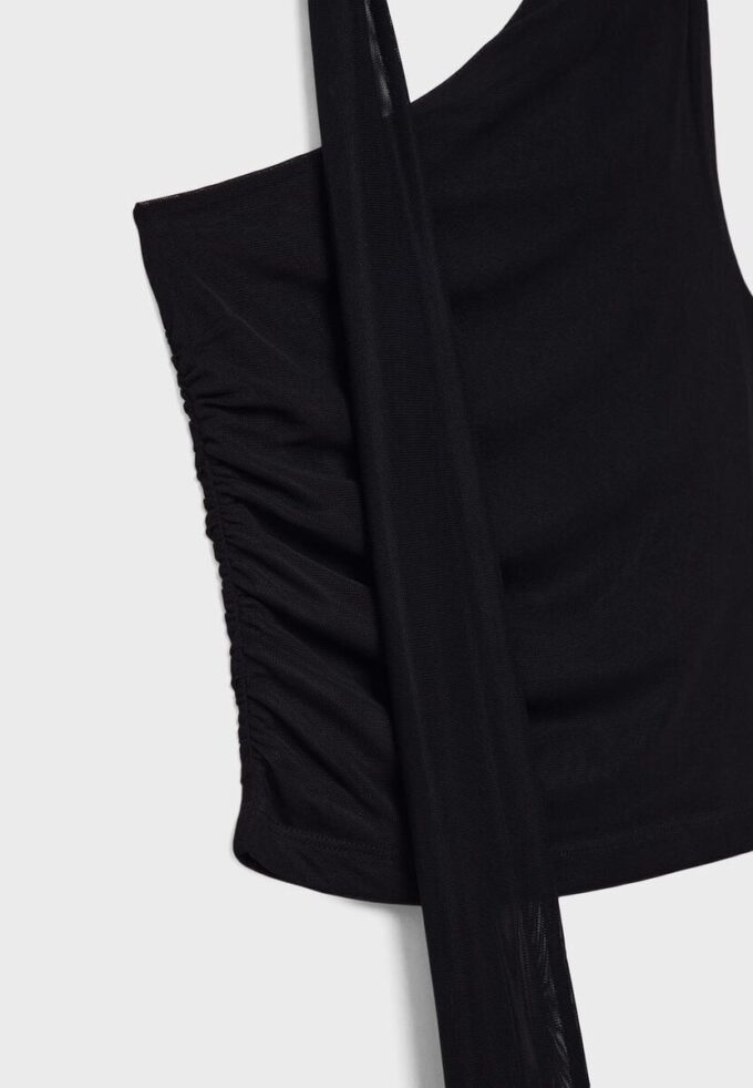 Asymmetric Tulle Top with Scarf Asymmetric Tulle Top with Scarf