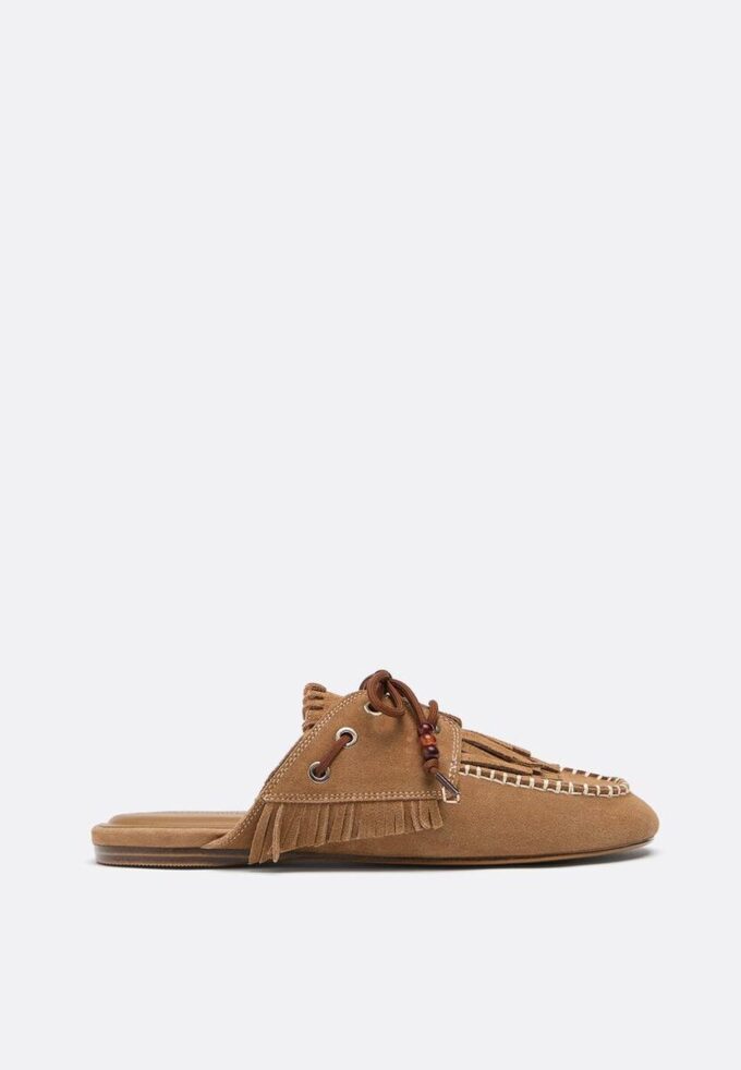 Backless Leather Loafers with Charms