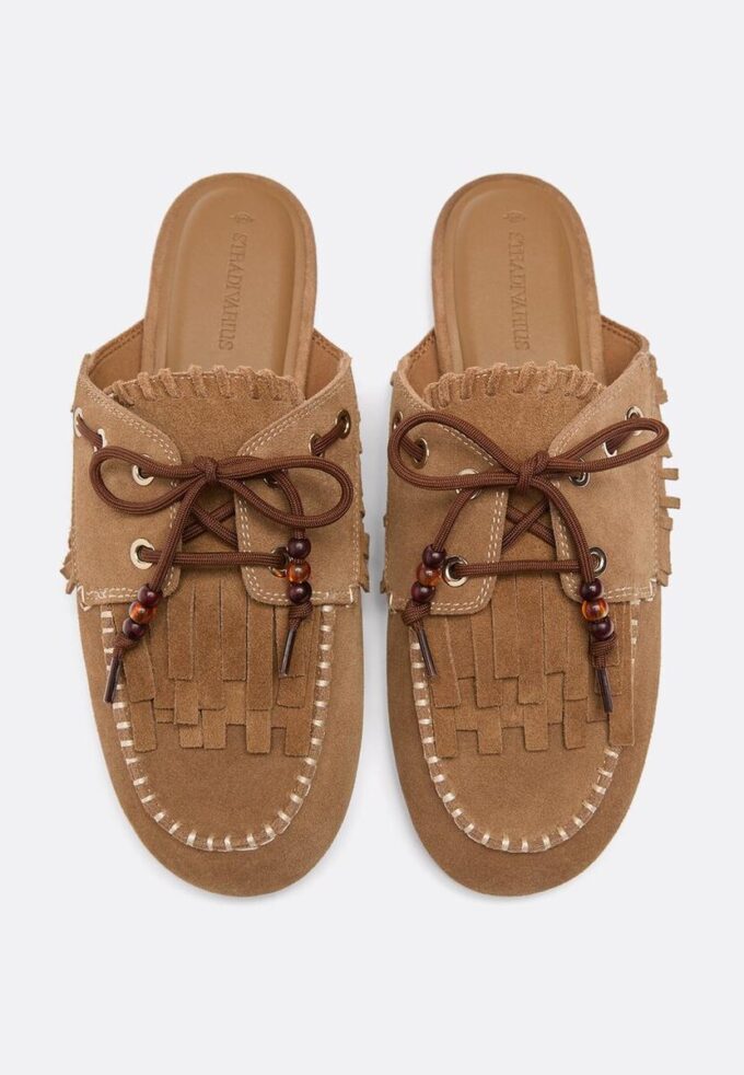 Backless Leather Loafers with Charms