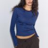 Basic Long Sleeve Striped Cotton T-Shirt