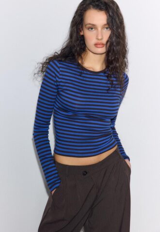 Basic Long Sleeve Striped Cotton T-Shirt