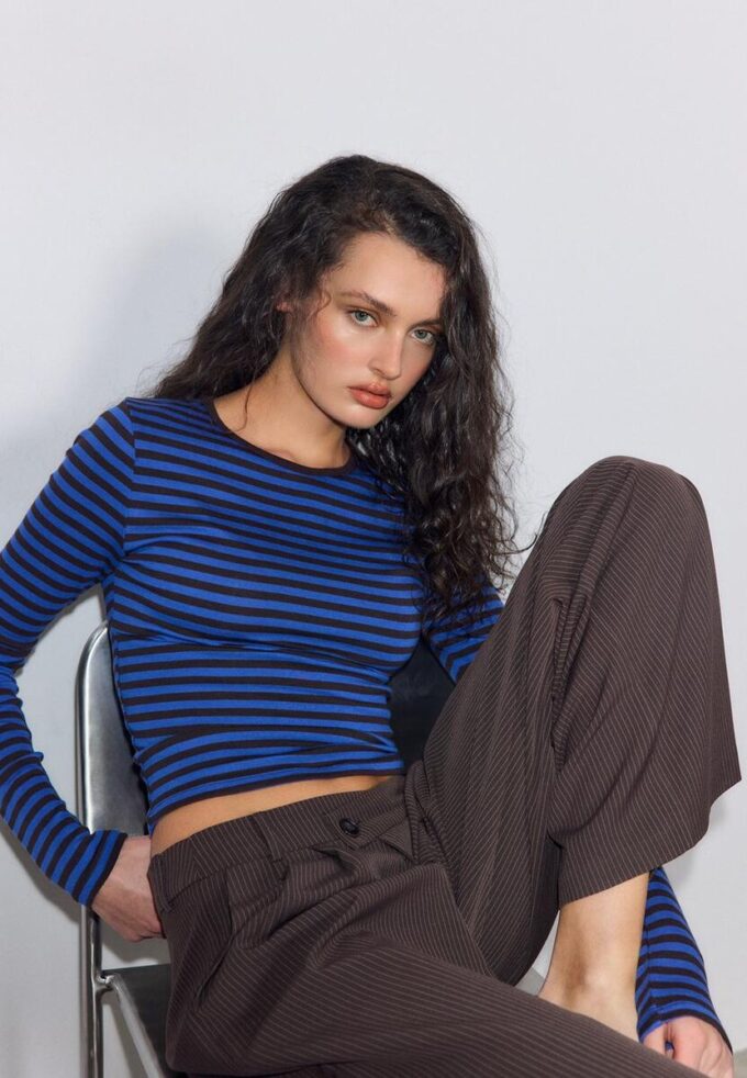 Basic Long Sleeve Striped Cotton T-Shirt