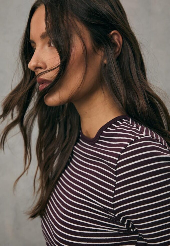 Basic Long Sleeve Striped Cotton T-Shirt