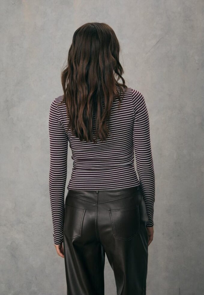 Basic Long Sleeve Striped Cotton T-Shirt