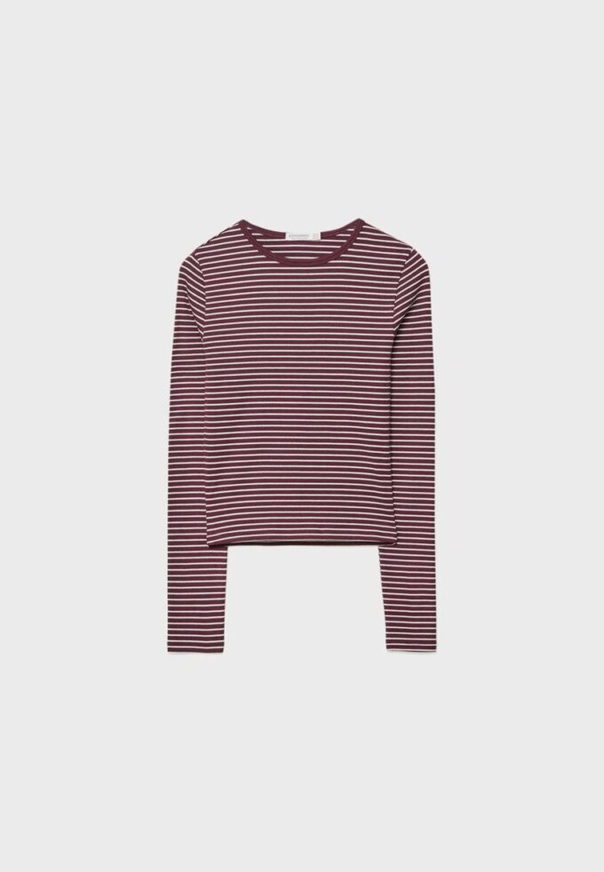 Basic Long Sleeve Striped Cotton T-Shirt