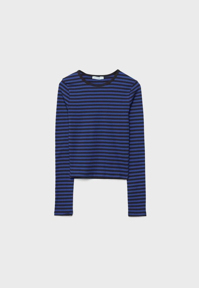 Basic Long Sleeve Striped Cotton T-Shirt