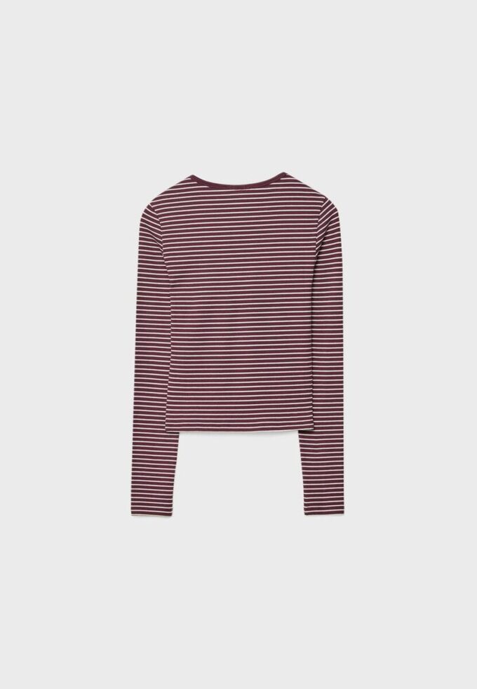 Basic Long Sleeve Striped Cotton T-Shirt