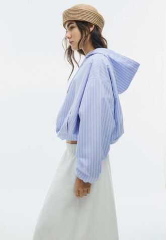 Basic Striped Nylon Hooded Jacket
