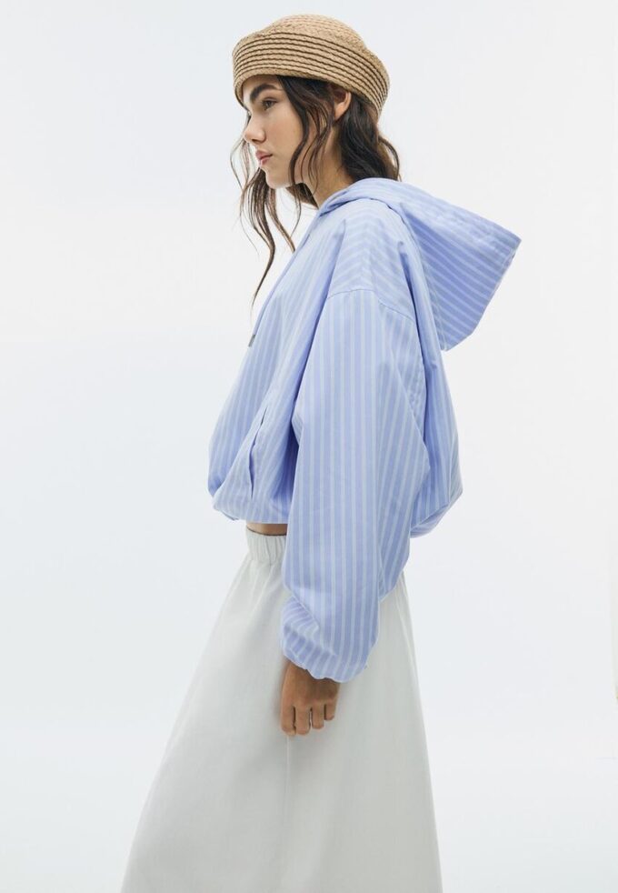 Basic Striped Nylon Hooded Jacket