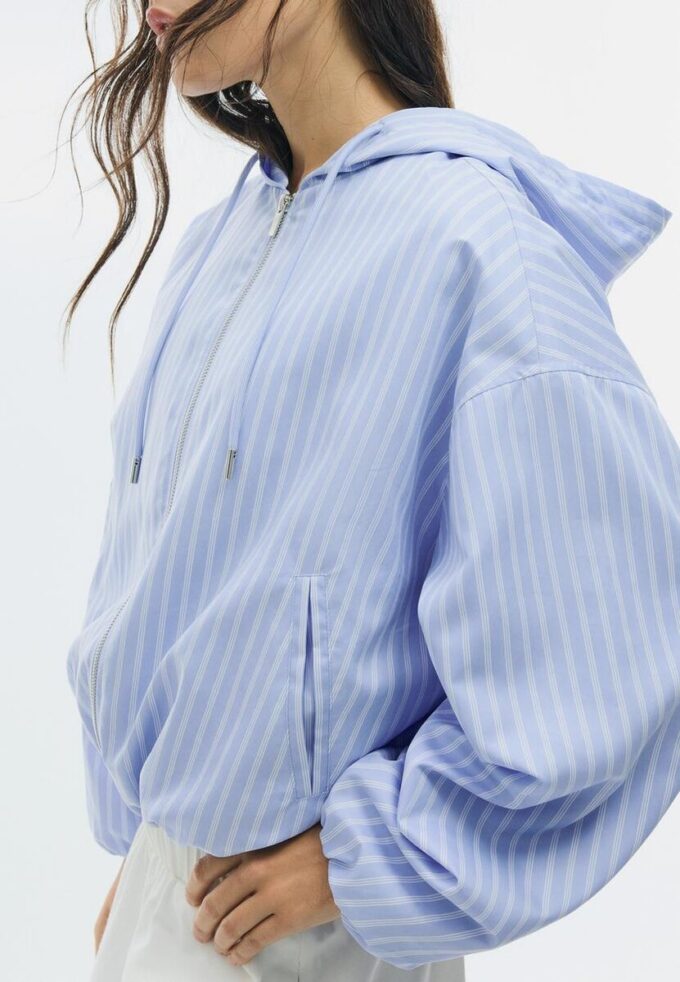 Basic Striped Nylon Hooded Jacket