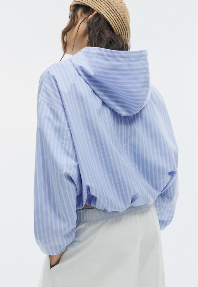 Basic Striped Nylon Hooded Jacket