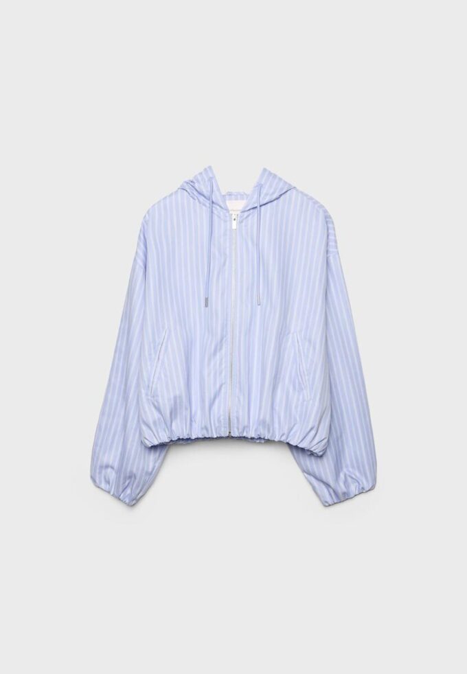 Basic Striped Nylon Hooded Jacket