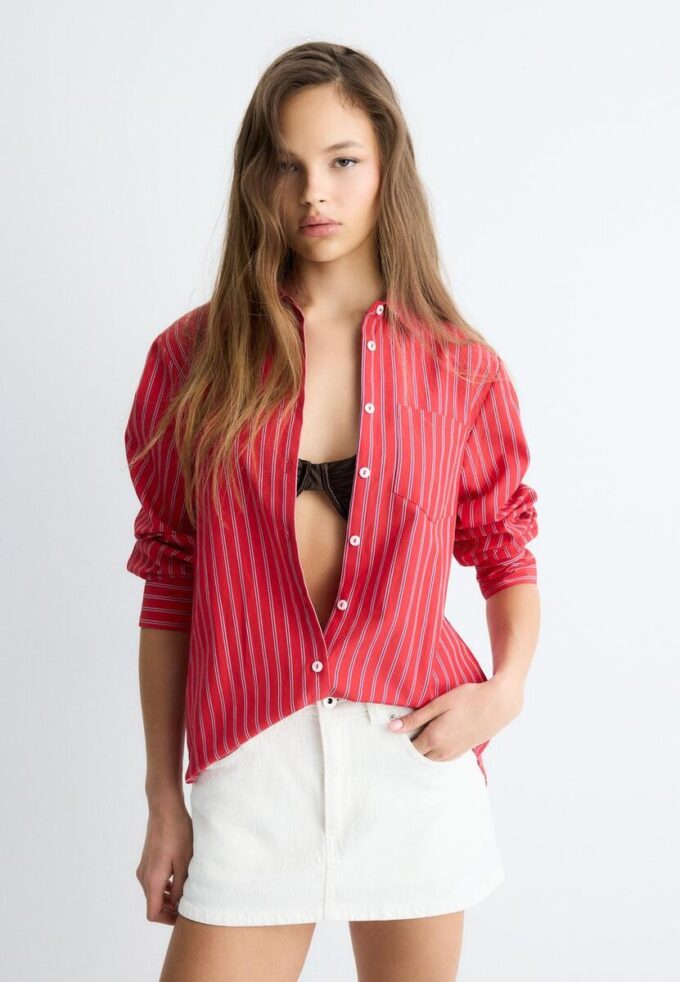 Basic Striped Poplin Shirt with Pocket Basic Striped Poplin Shirt with Pocket