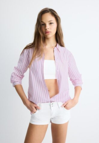 Basic Striped Poplin Shirt with Pocket