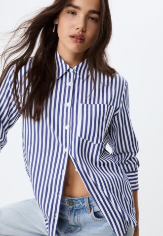 Basic Striped Poplin Shirt with Pocket