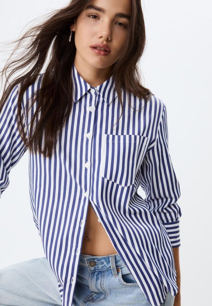 Basic Striped Poplin Shirt with Pocket Basic Striped Poplin Shirt with Pocket