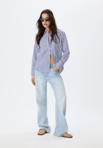 Basic Striped Poplin Shirt with Pocket