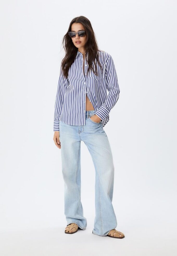 Basic Striped Poplin Shirt with Pocket Basic Striped Poplin Shirt with Pocket
