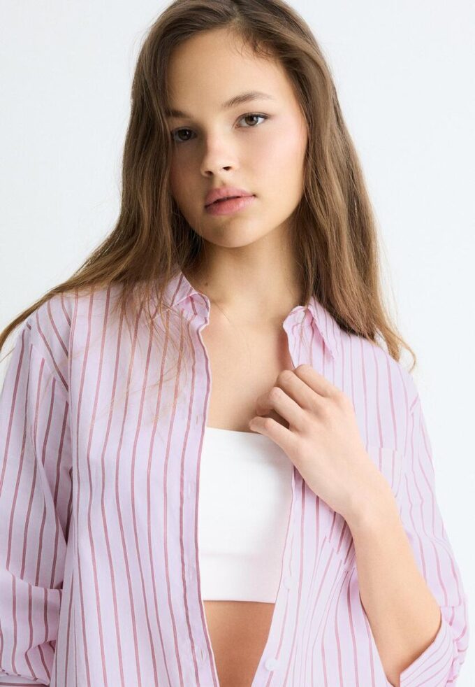 Basic Striped Poplin Shirt with Pocket Basic Striped Poplin Shirt with Pocket