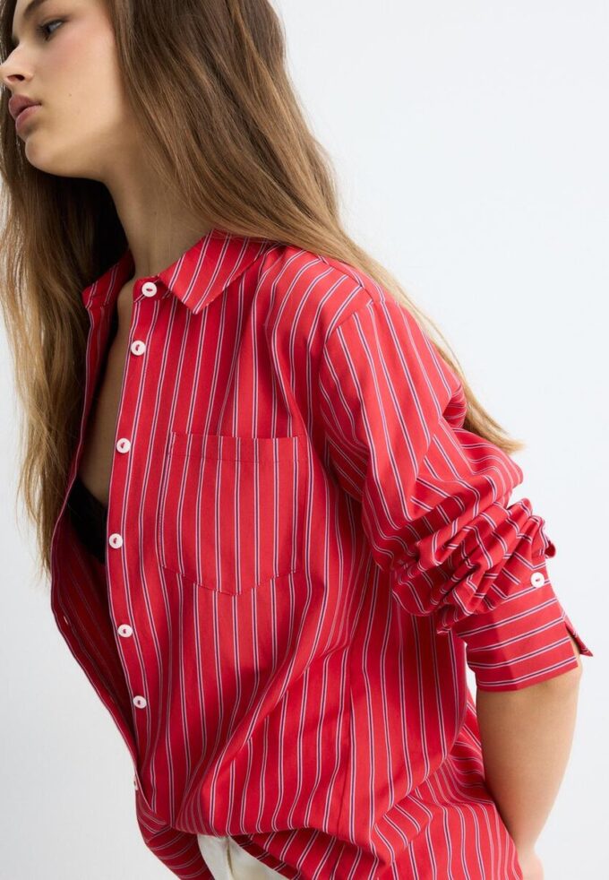 Basic Striped Poplin Shirt with Pocket Basic Striped Poplin Shirt with Pocket